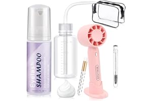 LZM Lash Shampoo Kit with Rechargeable Lash Fan Dryer, Eyelash Extension Cleanser Foam Cleaning Kit for Wash Eyelash Extensions, with Bottle & Brush Oil Free (60ml 2.02 fl oz)