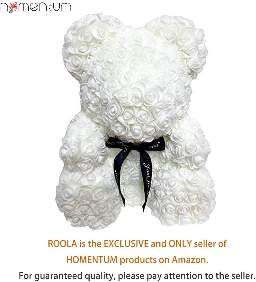 Homentum Rose Bear Teddy Forever Artificial Flowers are The Best Gifts for Valentine's Day, Graduation, Anniversaries, Birthdays, Weddings (White, Small)