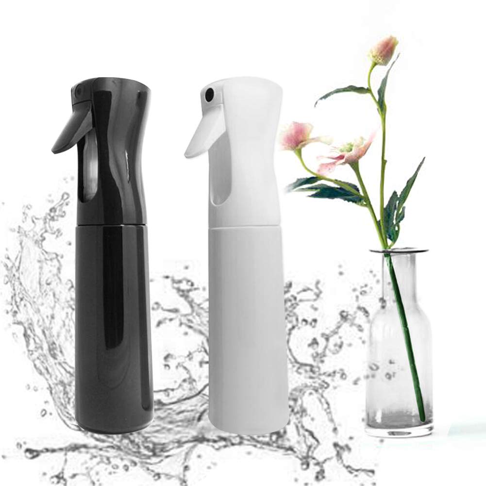 Hair Spray Bottle Empty Plastic Trigger Spray Bottle Refillable Fine Mist Sprayer Bottle 2 Pack 10oz /300ml for Hair Styling, Cleaning, Garden Continuous Water Mister (Black+White)