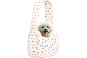 YHSHYZH Flower Pet Sling Carrier for Small Dogs and Cats, Breathable Cotton Cats Carrier Purse，Floral Print Puppy Bag 3-10 Lbs, Hand Free Travel Chest Cat Sling, Gifts for Pet Mom Girls（White, Small