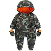 JiAmy Baby Snowsuit Baby Boys Girls Winter Hooded Clothes with Gloves Booties Toddler Cotton Jumpsuit
