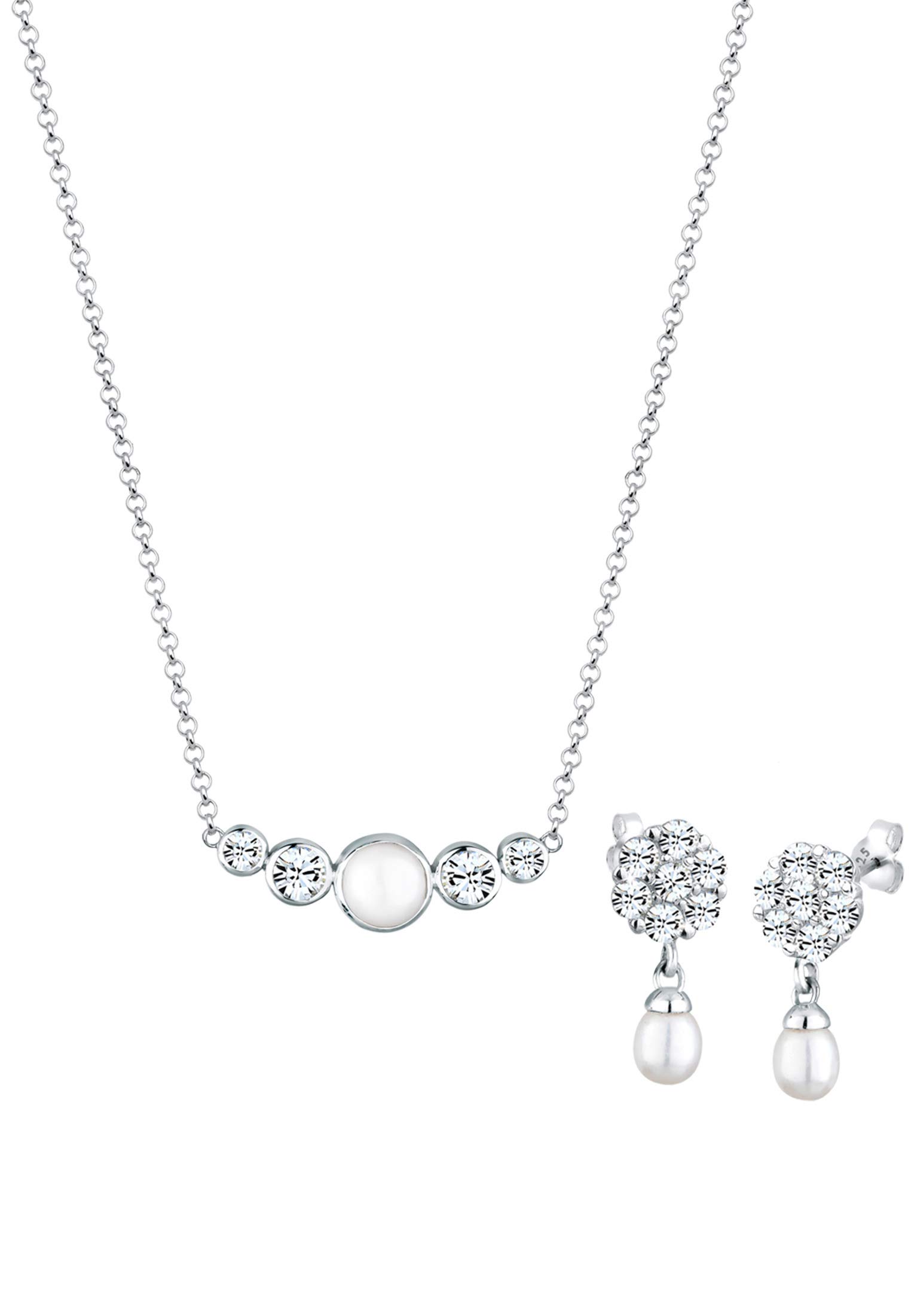 Elli Premium Jewelry Set Women Classic with Freshwater Cultured Pearl and Crystals in 925 Sterling Silver