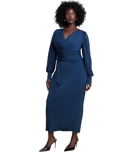 ELOQUII Women's Plus Size Draped Satin Maxi Dress