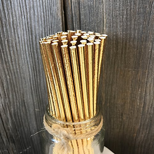 Gold Foil Paper Straws - 7.75 Inches - Pack of 100 - Outside the Box Papers Brand - //coolthings.us