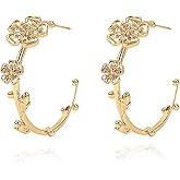 Gold Flower Hoop Earrings for Women 14K Gold Plated Flower Round Hoop Earrings Dangle Floral Statement Earrings Blossom Hoop Earrings Trendy Spring Summer Beach Party Fashion Jewelry Gift for Women