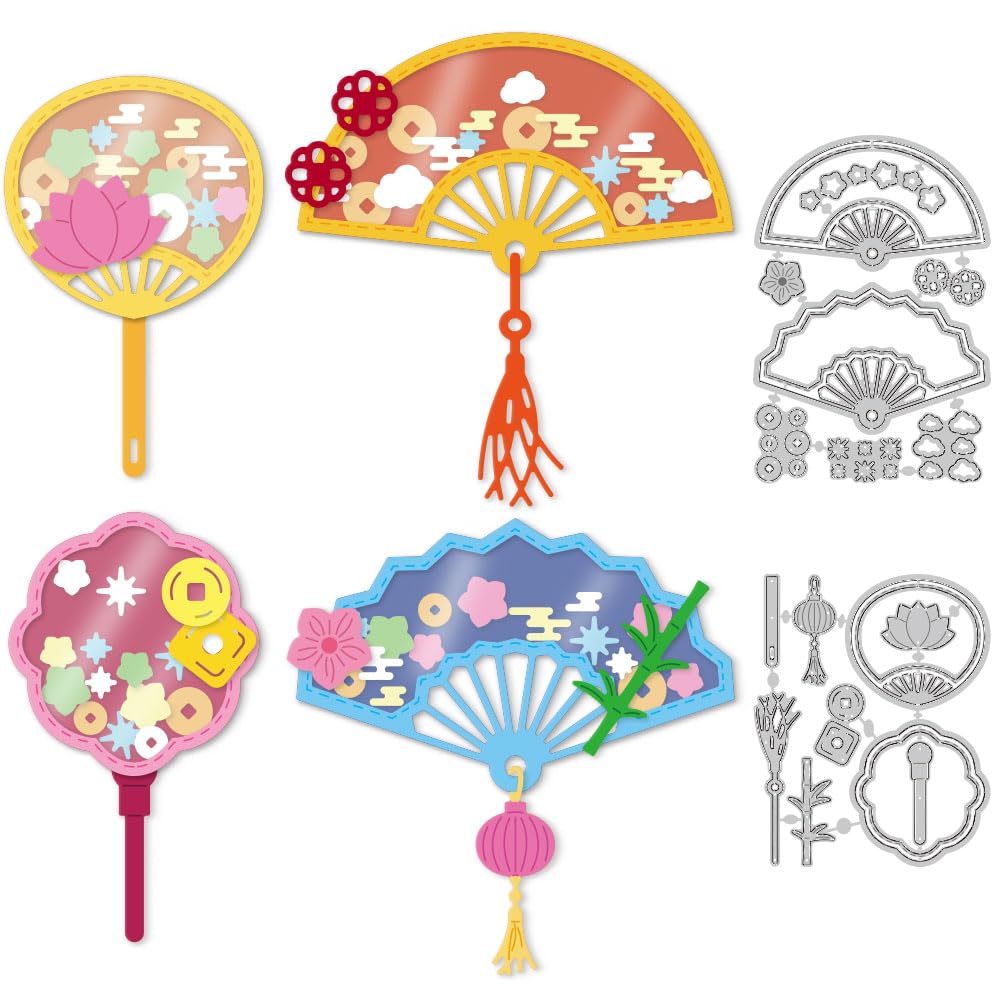 DELORIGIN Fan Shaker Cutting Dies Card Making Die Cut Summer Fan Frame Carbon Steel Die Cuts Stencils Blessing Card Scrapbooking Embossing Template Dies for DIY Craft Album Gift Decor