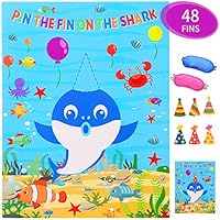 Pin The Fin On The Shark Game for Birthday Party Baby Shower Supplies Favors Decorations - 48 Fins