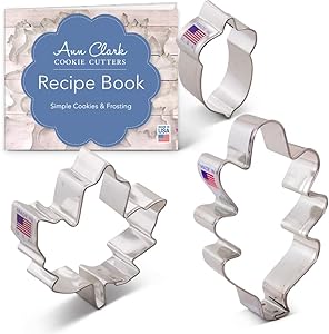 Ann Clark Cookie Cutters 3-Piece Autumn/Fall/Thanksgiving Cookie Cutter Set with Recipe Booklet, Oak Leaf, Maple Leaf and Acorn