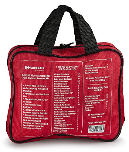 Crossaid-First-Aid-kit-160-Piece-for-Medical-Emergency-Bonus-46-Piece-Traveling-First-Aid-Kit-Includes-Survival-Paracord-Bracelet-for-Home-Office-car-Outdoors-Boat-Camping-Hiking-Daycare