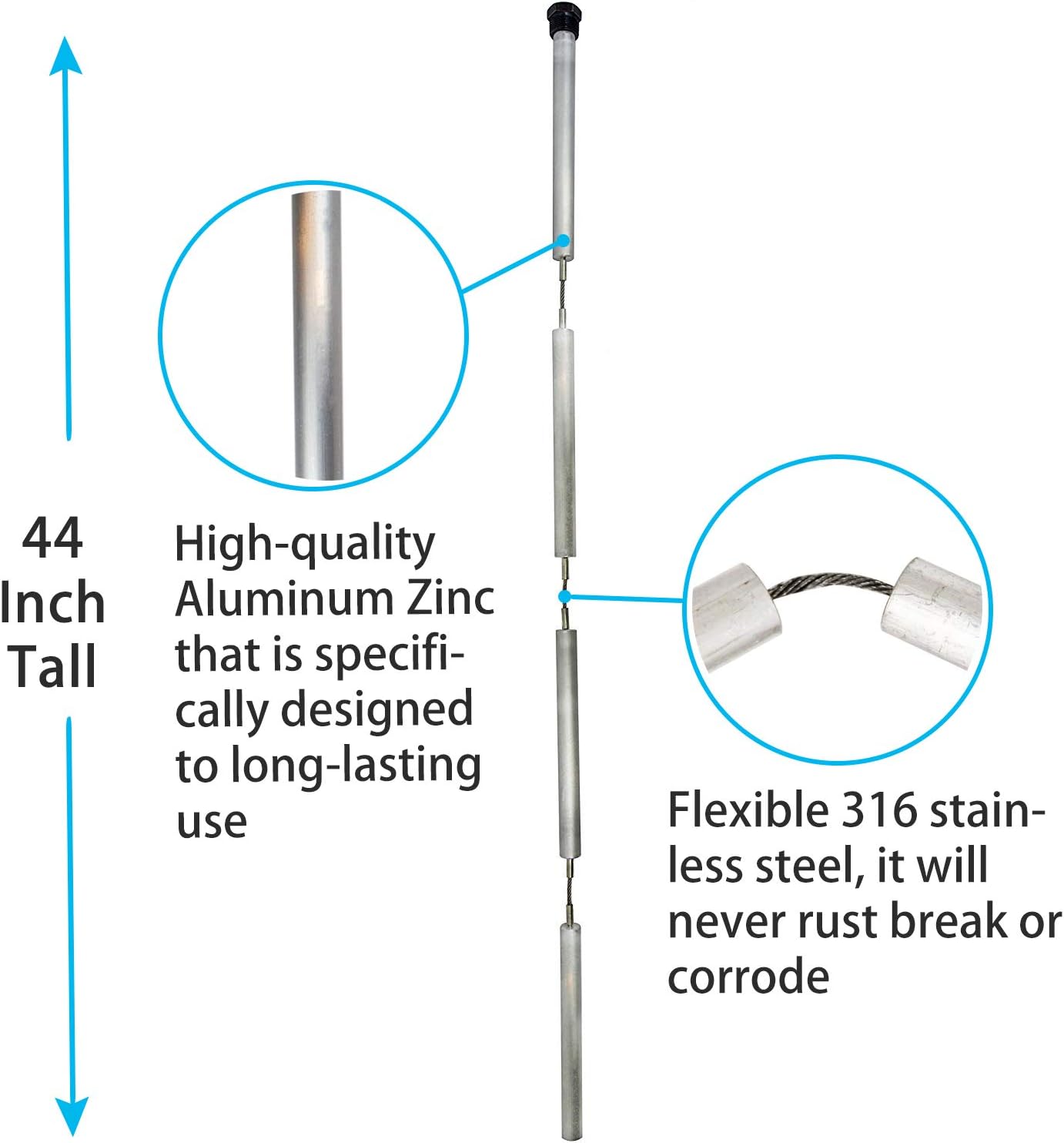 44 Aluminum Zinc Anode Rod Reliance Kenmore Water Heater Including 1 1 16 Hex Socket Tool And Teflon Rheem Upgraded Eau Get Rid Of Rotten Egg Smelling Flexible Water Heater Anode Rod For Ge Water