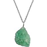 NJCRAFT Raw Gemstone Pendant Necklace for Women |Natural Healing Crystal Rough Pendant 15–25 Carat | 8–14 mm Stone |Black Plated Chain 16+2 Inch Adjustable | Gift Jewelry