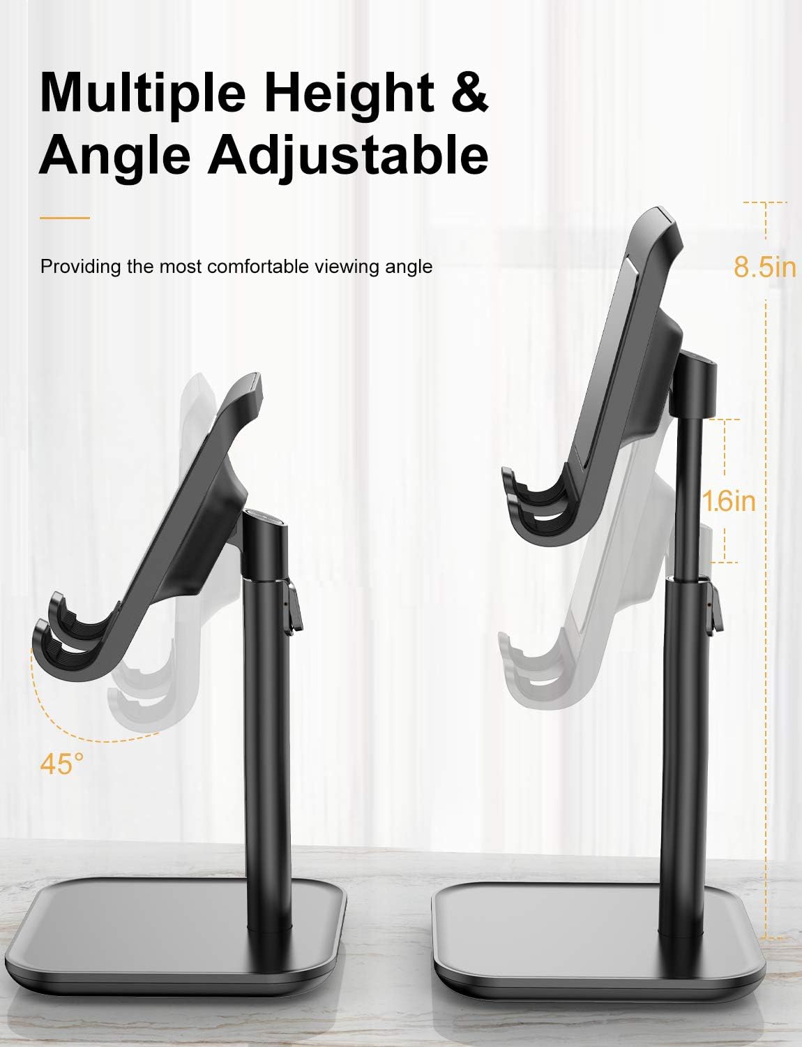 Cell Phone Stand for Desk, YIKA Upgraded Steady iPad Stand, Tablet Stand Holder, Height & Angle Adjustable, Thick Case Friendly, for All 4~11in Mobile Phones, Kindle, Tablet, iPad, Switch: Electronics