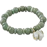 NOVICA Artisan Handmade Jade Beaded Stretch Bracelet in Thailand with Elephant Green Animal Themed [7 in Inner Circ. 10 mm W Pendant(s) 0.8 in L x 0.7 in W] ' Jade Elephant'