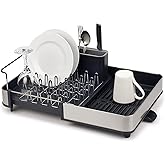 Joseph Joseph Extendable Dish Drying Rack with Dual Parts - Stainless Steel, Non-Scratch, Movable Utensil Drainer &amp; Drainage Spout, Gray