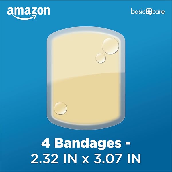 AMAZON BASIC CARE ADVANCED FAST HEALING HYDROCOLLOID GEL BANDAGES, LARGE WOUND DRESSING, 4 CT
