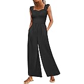 Caracilia Womens Jumpsuit Sleeveless Casual Dressy Smocked Wide Leg Rompers Summer Vacation Jumpers with Pockets 2026 Outfits