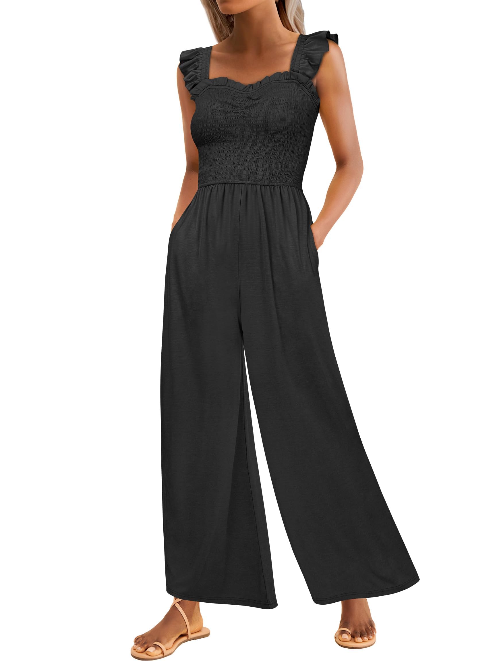 Dress The Population Women's Sam Shirred Wide Leg Jumpsuit - Sleeveless Dressy Jumpsuit With Surplice Wrap Top