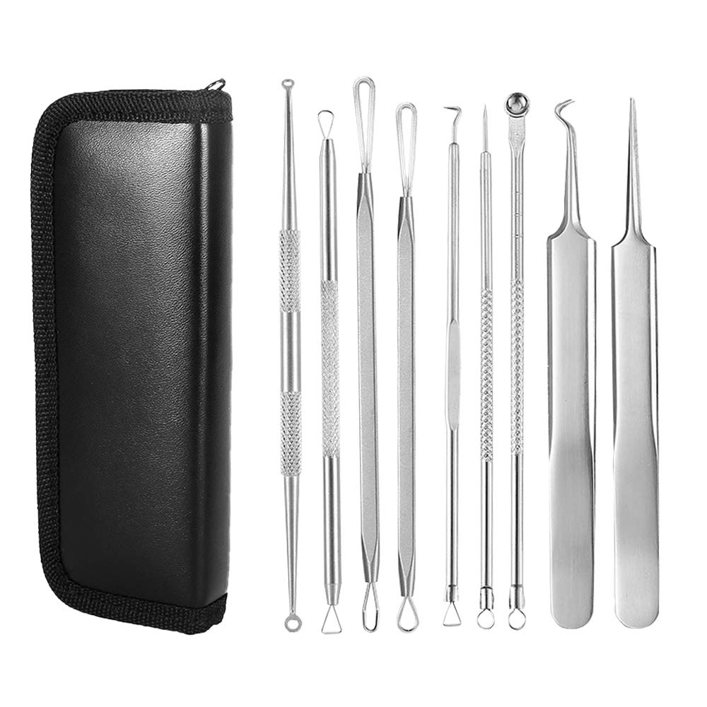 9 in 1 Pimple Blackhead Remover Extractor Tool Kit,Professional Blackhead Remover Comedone Pimple Extractor Tool with a Leather Bag