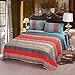 Exclusivo Mezcla Bohemian Quilt Set King Size, Lightweight Quilted Bedspread/Coverlet/Bed Cover/Bedding Set with Colorful Print Pattern (Red and Blue, 96x104)