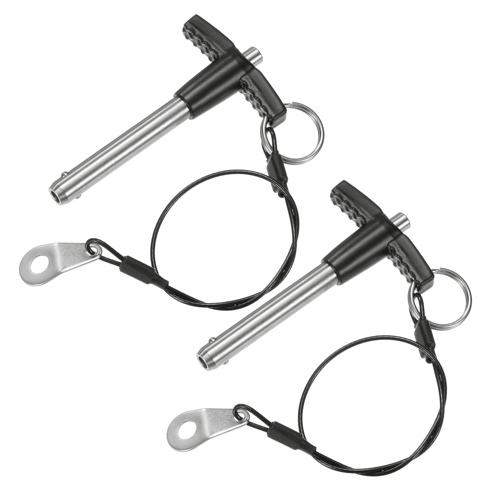 M METERXITY 2-Pack T Handle Lock Pins, 5/16"(8mm) Dia. 1-9/16"(40mm) Usage Length Push-Button Quick Release Locking Pins W Lanyard Cable for Speaker/Aviation/Gym/Machine [304 Stainless Steel]