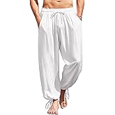 COOFANDY Men's Cotton Linen Pants Casual Harem Pants Elastic Waist Beach Boho Yoga Trousers