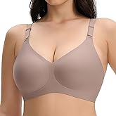 PQK Wireless Bras for Women Comfortable Seamless T Shirt Bras No Underwire V Neck Full Coverage Support and Lift