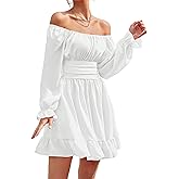 LYANER Women's Square Neck Tie Back Elastic Waist Long Sleeve Ruffle Hem Mini Dress