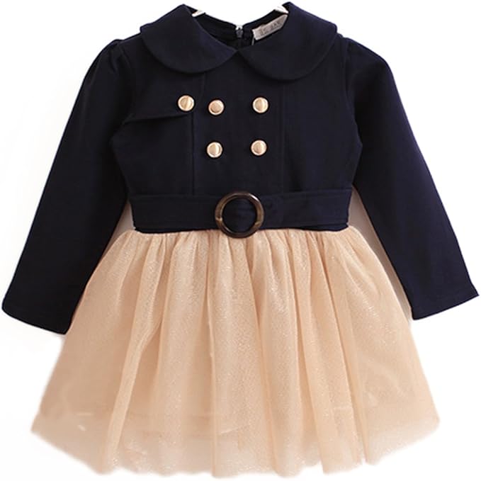 Amazon キッズ ガールズ ｐコート風 レース ワンピース フォーマルワンピース 130 ネイビー ワンピース チュニック 通販