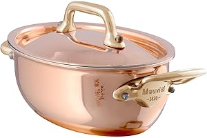 Mauviel M'MINIS Copper Oval Stew Pan With Lid, Brass Handles, 0.42-Quart, 652113