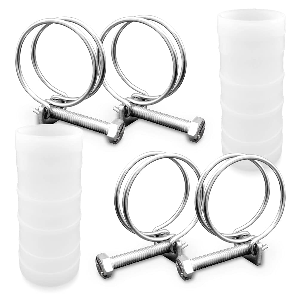 ZANPOON 4 Pcs Double Wire Hose Clips with 2 Pcs Inline Pond Hose Connector Jointer, Adjustable 304 Stainless Steel Hose Clamps, Suitable for Home and Industry (40 mm/ 1.5 inch)