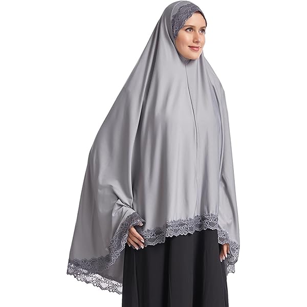 khalat Women's Elegant Hijab Lace Trim Muslim Islamic Ramadan Soft