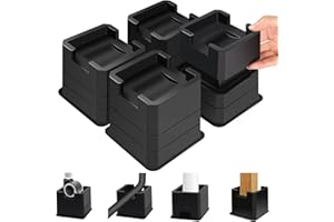 Sunifier Bed Risers 3 inches (2+1 inches) Heavy Duty, Adjustable Furniture Risers for Leg with Wheels, Bed Lifts Risers for Table, Sofa, Couch, Cabinet, Bed Frame Accessories (Black 4-Pack,3 inch)