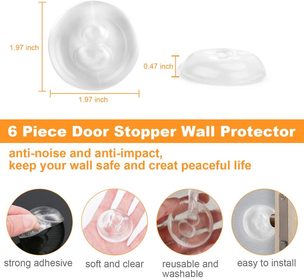 Door Knob Wall Shield Set of 6 1.97" Door Stopper Wall Protector Self Adhesive, Soft Clear Rubber Door Bumpers, Reusable Door Stops Guard for Door Handle, Refrigerator Door: Home Improvement
