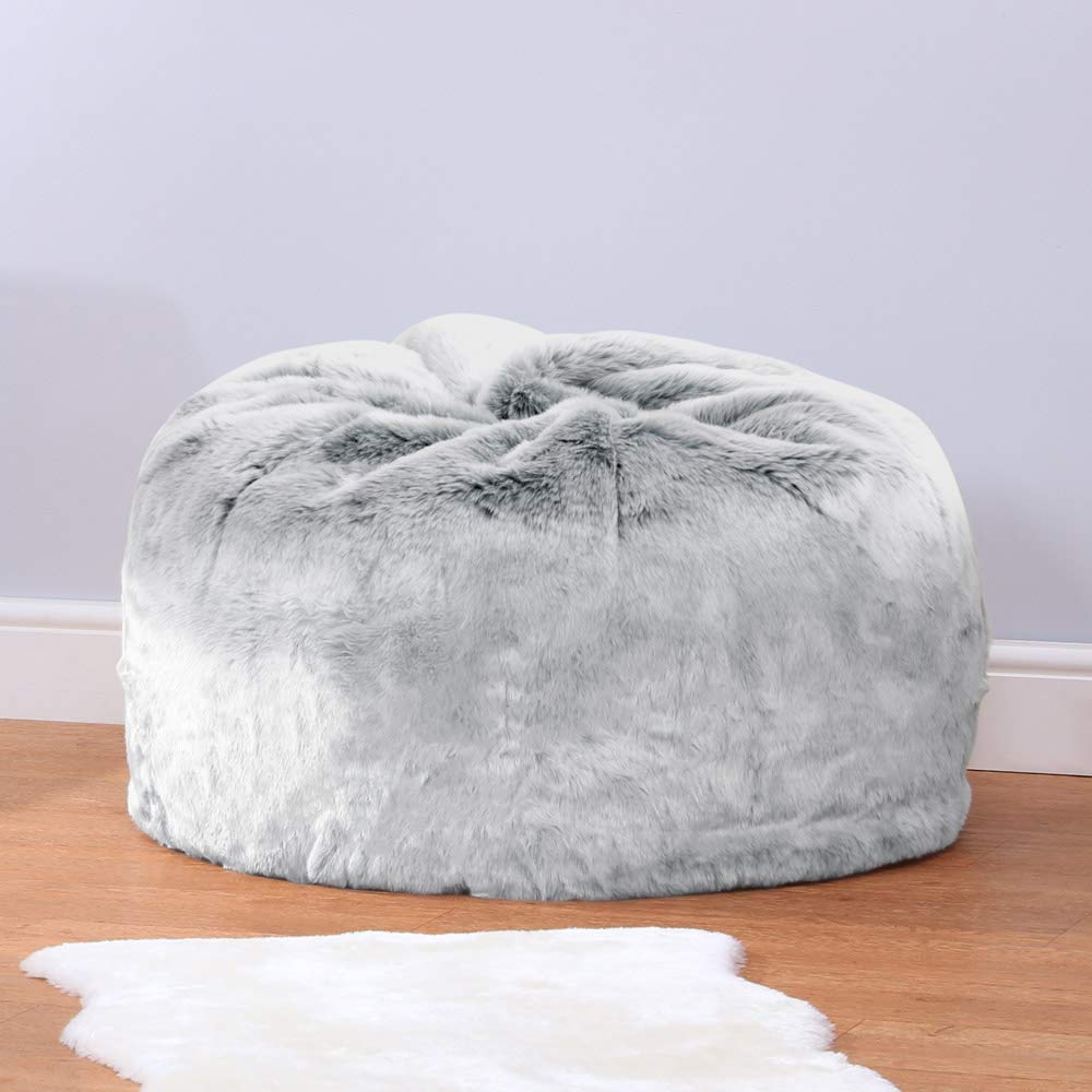 icon Kenai Childrens Faux Fur Bean Bag Chair Arctic Wolf Grey, Large