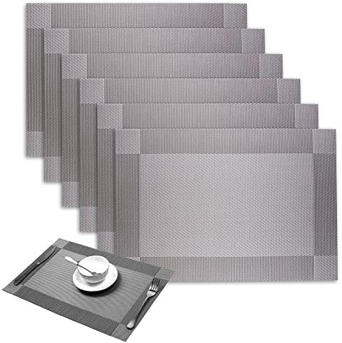 Yumin Placemats Crossweave Woven Place Mats for Dining Table Vinyl Table Mats Set of 6(Grey)