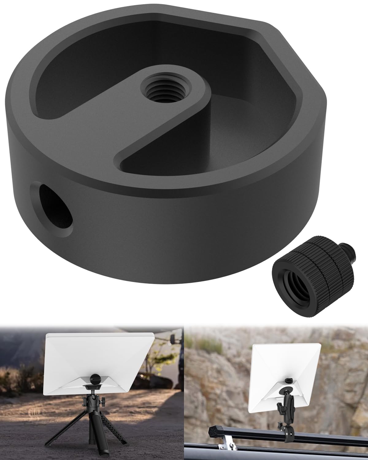 Photo 1 of HINMAYGO Starlink Mini Tripod Adapter, Aluminium Alloy Tripod Mount Adapter 1/4"-20 Threaded, Conversion Adapter Compatible with Starlink Mini, Come with 1pc 3/8 to 1/4 Conversion Screw(Black)