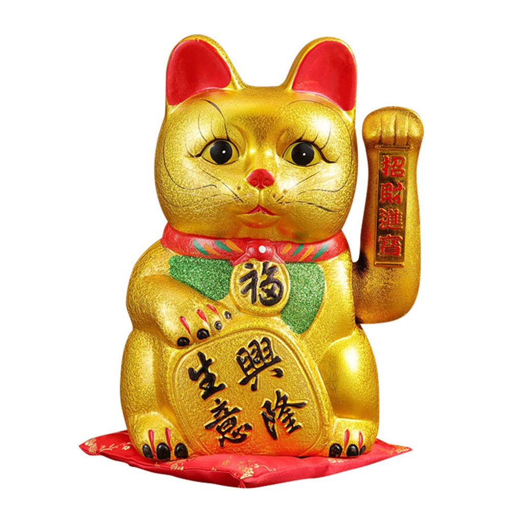 XIZHI 9" Lucky Fortune Cats Lucky Cat with Waving Arm Gold Operated Chinese Feng Shui Deoration for Home Office