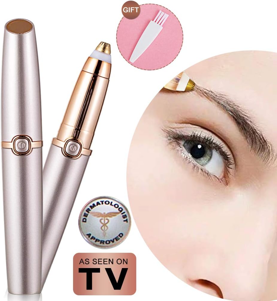 Eyebrow Hair Remover Electric Eyebrow Razor Trimmer Epilator for Women Portable Lightweight Eyebrow Pencil Razor Tool Battery Operated (Battery Not Included) Rose Gold Mom Gift