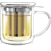Teabloom Personal Tea Maker - Insulated Heatproof Glass Cup with Loose Tea Infuser and Lid/Coaster – Tea Connoisseur's Choice – Borosilicate Glass Infusion Mug (8 Oz)