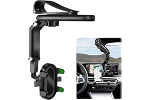 wuyaoyao Sun Visor Car Phone Holder, 1080° Rearview Phone Holder for Car Sun Visor Clamp, Multifunctional Rotatable and Retractable Phone Holder Compatible with Most Mobile Phones (Green)