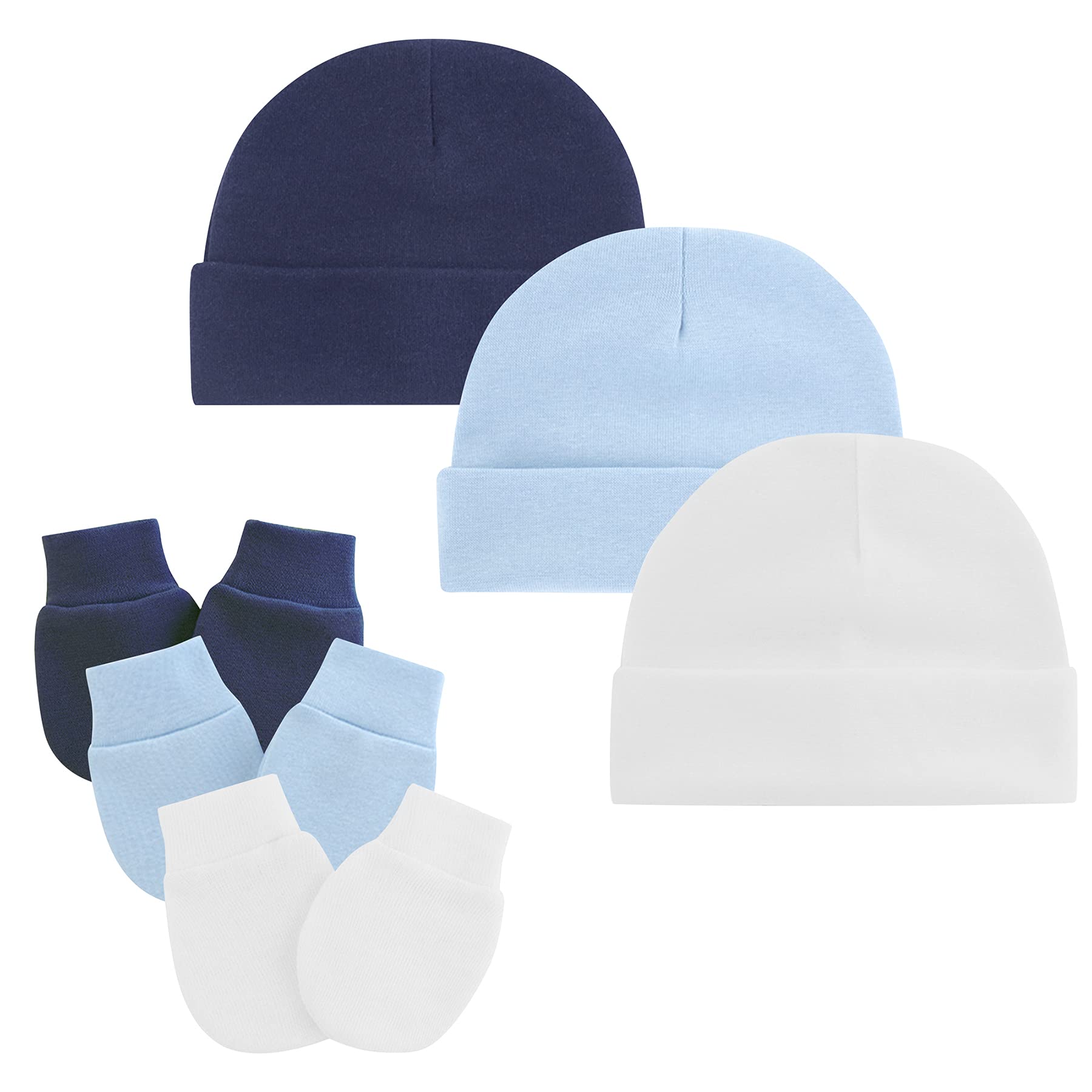 Photo 1 of **Some mittens are currently missing. Please see photos below. Not a full set of mittens. **

Zando Baby Hats and Mittens Infant Beanie Caps 3-Pack White/Grey/Dark Blue Newborn Hospital Hat Essentials Must Haves Warm Knit Beanie Safety Anti-Scratch Gloves