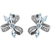 Gemondo USA 925 Sterling Silver Vintage Blue Topaz & Marcasite Ribbon Stud Earrings