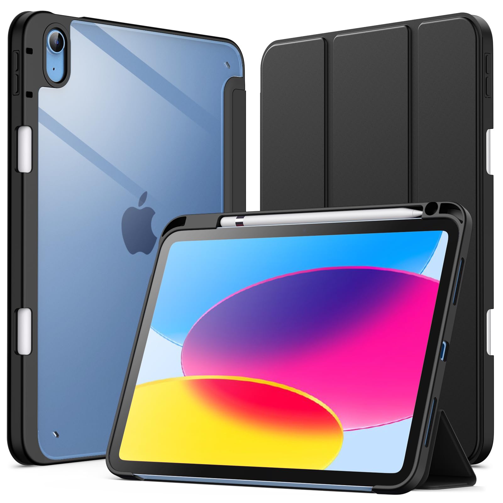 JETech Case for iPad (A16) 11th/10th Generation (2025/2022) with Pencil Holder, Clear Transparent Back Shell Slim Stand Shockproof Tablet Cover, Auto Wake/Sleep (Black) — image 1