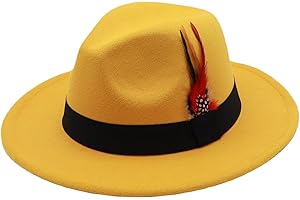 MIVBUKS Mens Fedora Hats Classic Wide Brim Fedora Hat for Women Men Dress Hats Panama Hat with Band