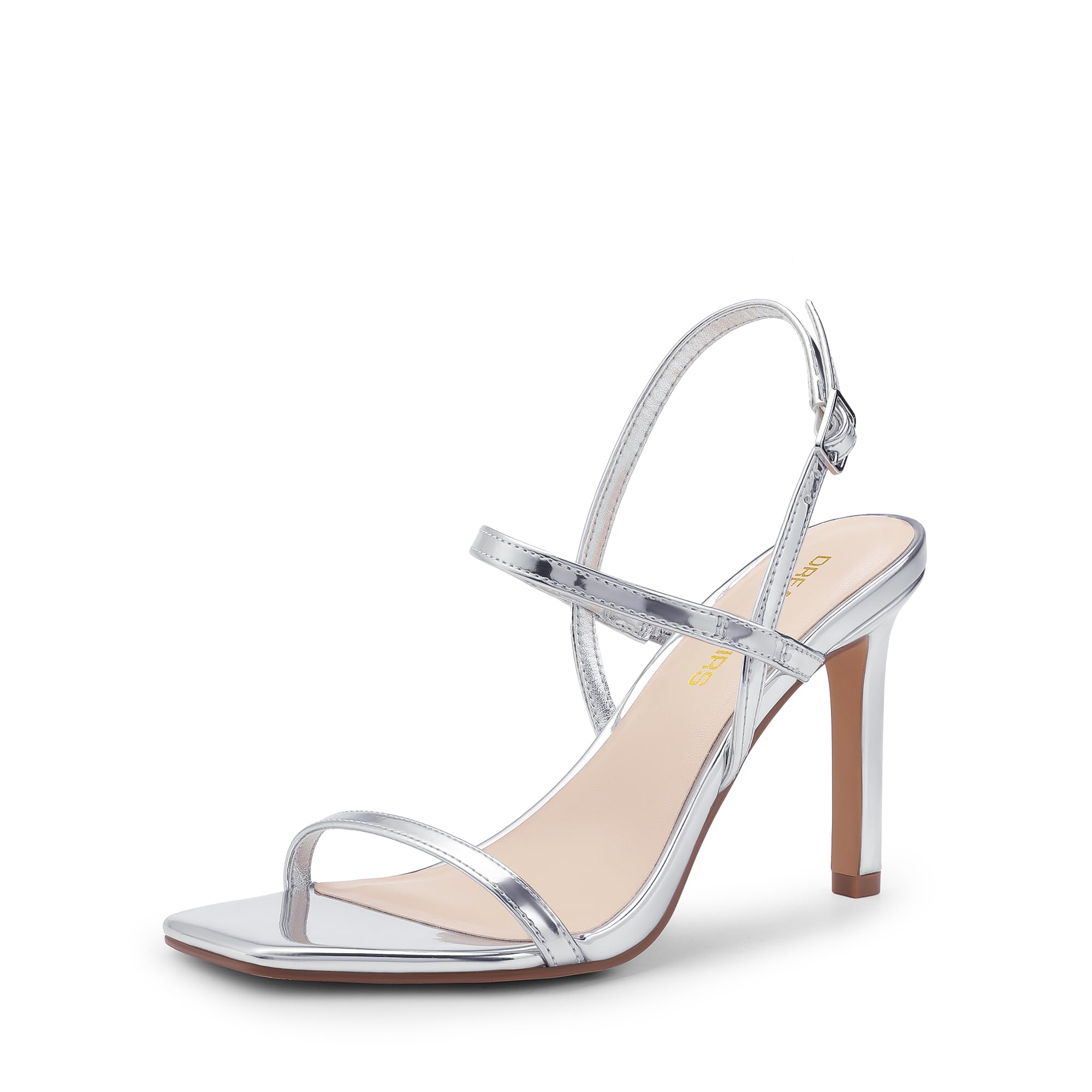 Photo 1 of DREAM PAIRS Women’s Slingback Heels High Stilettos Open Square Toe Ankle Strap Pumps Sexy Comfort Strappy Dress Shoes Wedding Bridal Heeled Sandals,Size 8,Silver-Pat,DWUMHS2533