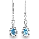 Infinity Birthstone Earrings 925 Sterling Silver Pear Birthstone Dangle Earrings Birthday Mothers Day Anniversary Christmas Earrings Jewelry for Women