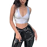 Mocure Womens Crop Tops Tank Metallic Reflective Holographic Tank Top for Rave Festival Club