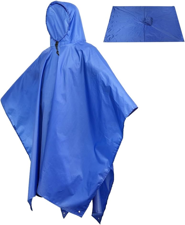 Sotical Rain Poncho, 3 in 1 Multifunctional Portable Raincoat with Hood Hiking Camping Mat Cycling Rain Cover Poncho for Outdoor Activities