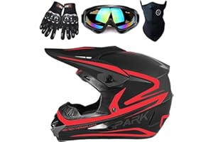 TTMiku Youth Dirt Bike Helmet, Kids Motocross ATV BMX 4-Wheeler Off-Road Full Face Motorcycle Helmet W/Goggles Gloves Mask, DOT Approved (4Pcs Set)