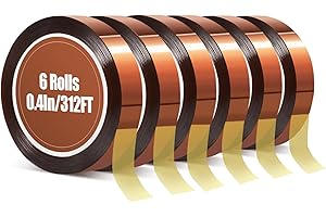 Okomagix Heat Tape, High Temperature Heat Resistant Tape for Sublimation, 6 Rolls 10mm*16m(52FT) Polyimide Heat Tape for Sublimation Press Vinyl, Soldering, Electronics, No Residue